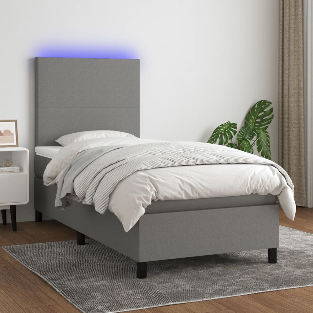 Sommier à lattes de lit avec matelas et LED Gris foncé 90x200cm - XIOS