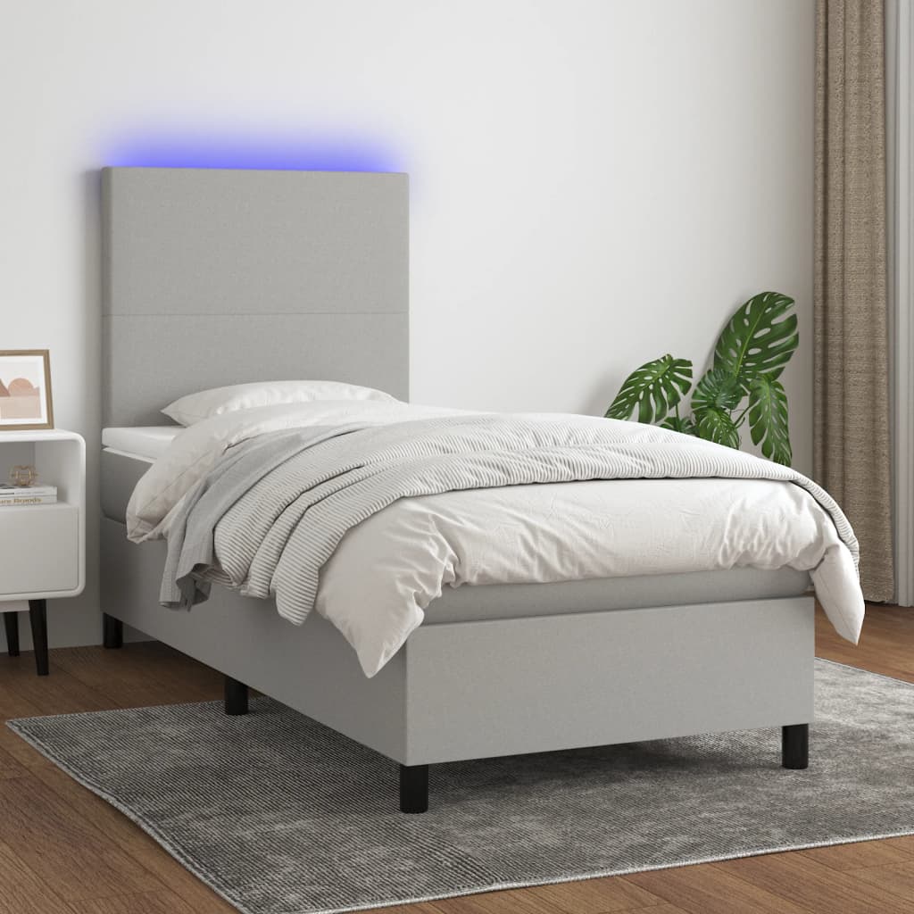 Sommier à lattes de lit et matelas et LED Gris clair 100x200 cm - XIOS