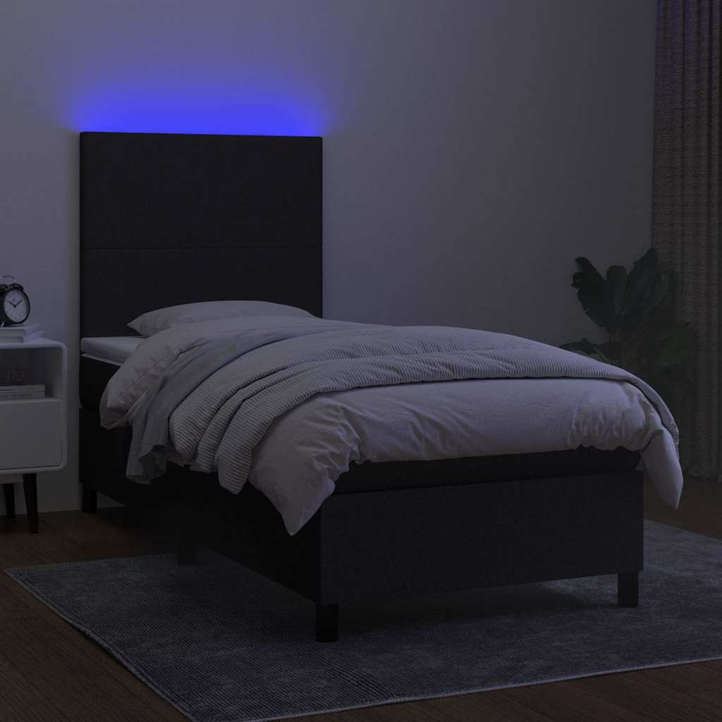 Sommier à lattes de lit et matelas et LED Noir 100x200 cm Tissu - XIOS