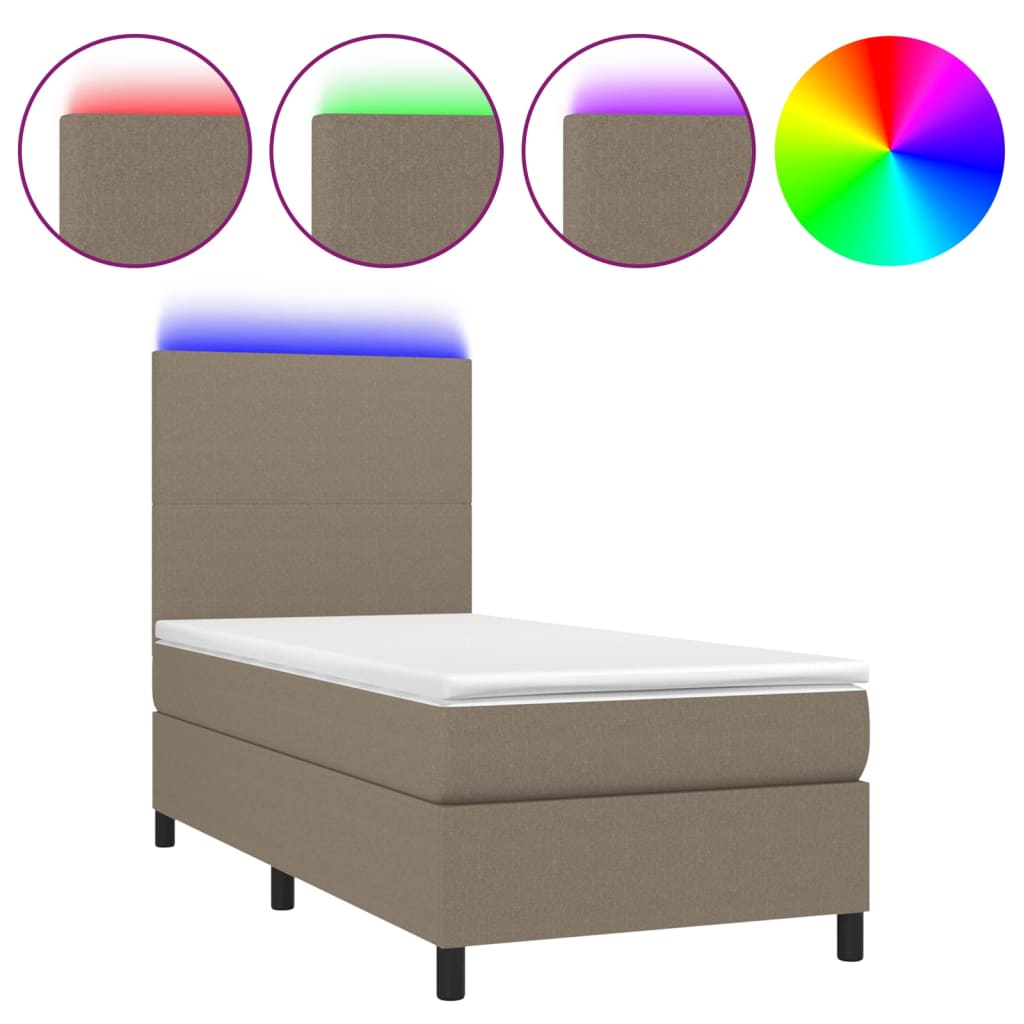Sommier à lattes de lit et matelas et LED Taupe 100x200cm Tissu - XIOS