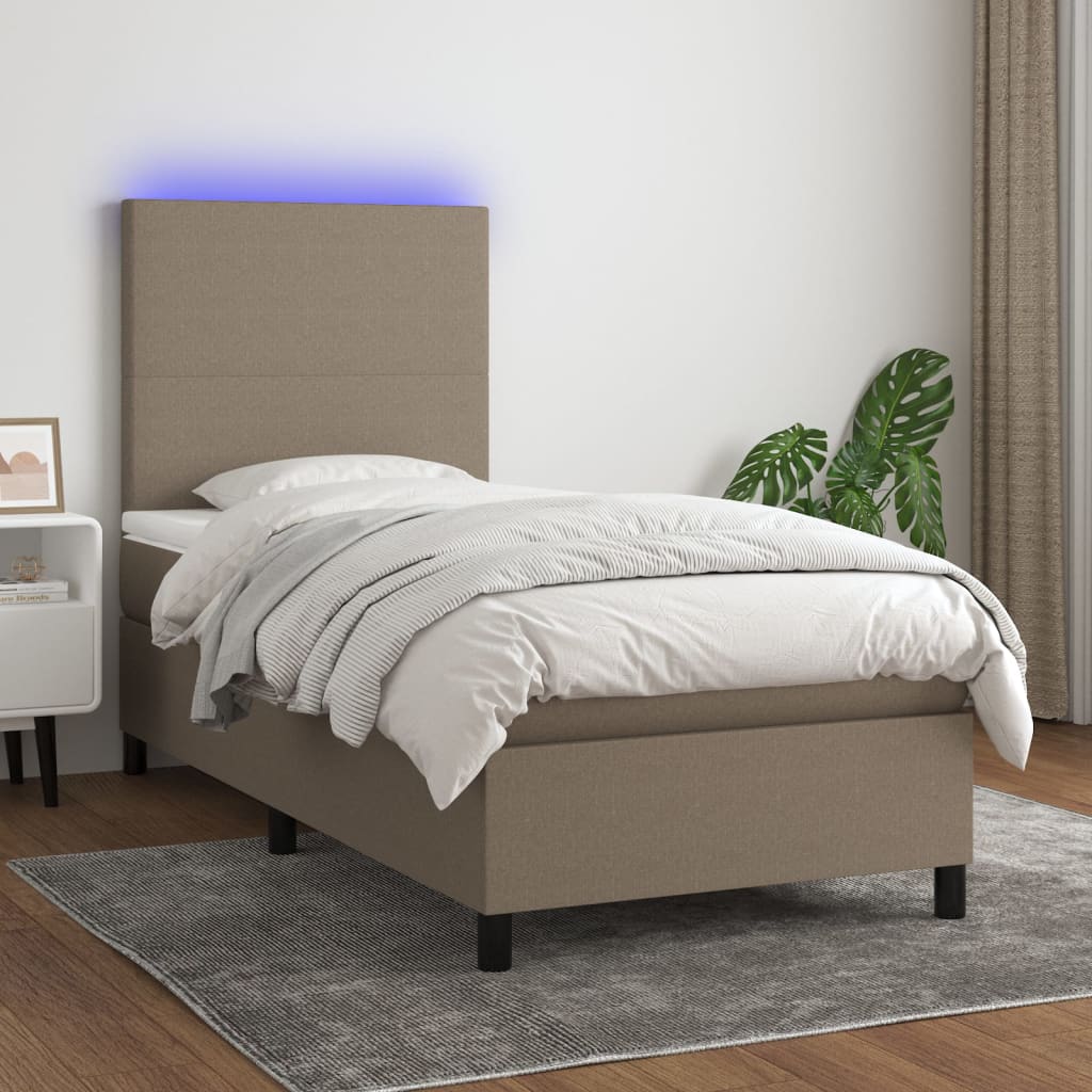 Sommier à lattes de lit et matelas et LED Taupe 100x200cm Tissu - XIOS