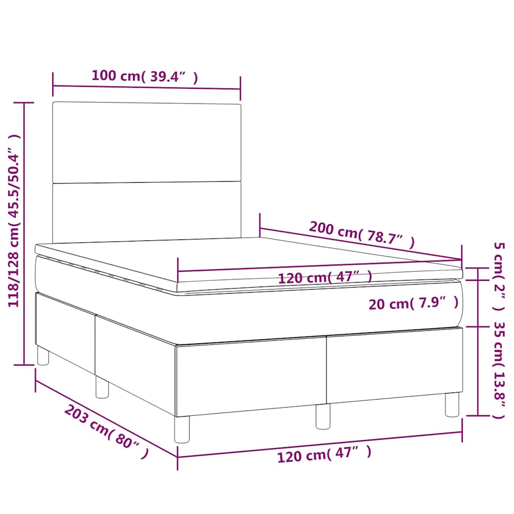 Sommier à lattes de lit et matelas et LED Noir 120x200 cm Tissu - XIOS