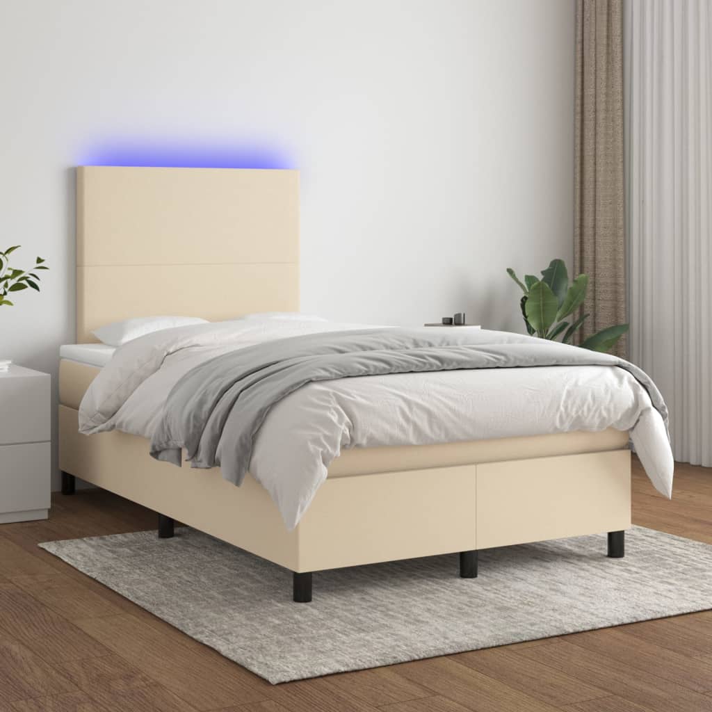Sommier à lattes de lit et matelas et LED Crème 120x200cm Tissu - XIOS
