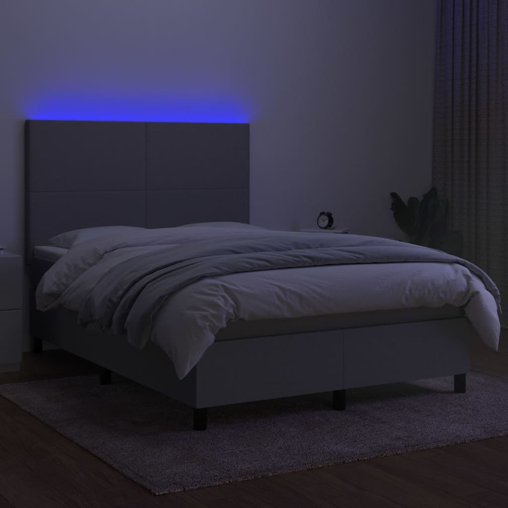 Sommier à lattes de lit et matelas et LED Gris clair 140x190 cm
