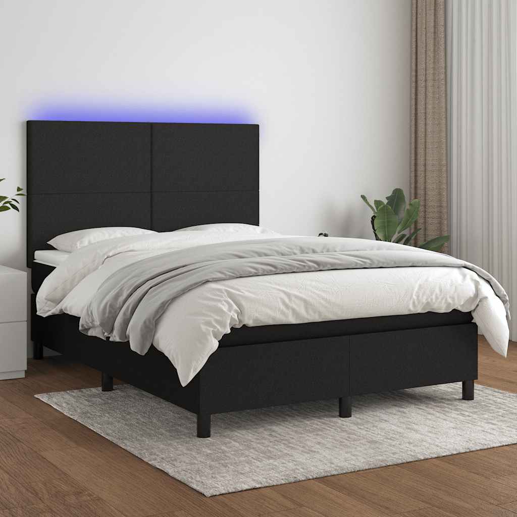 Sommier à lattes de lit et matelas et LED Noir 140x190 cm Tissu - XIOS