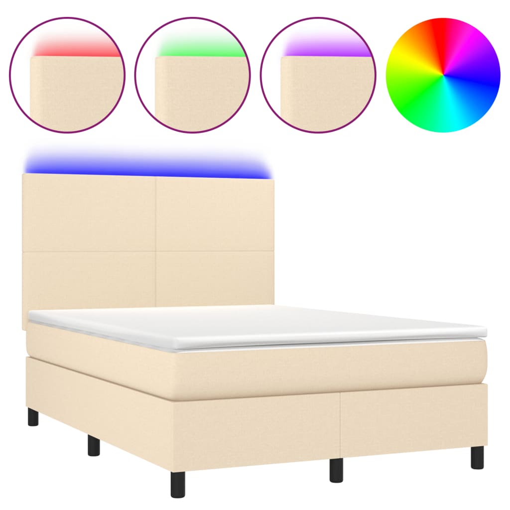 Sommier à lattes de lit et matelas et LED Crème 140x190cm Tissu - XIOS