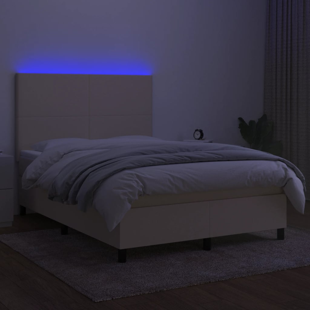 Sommier à lattes de lit et matelas et LED Crème 140x190cm Tissu - XIOS