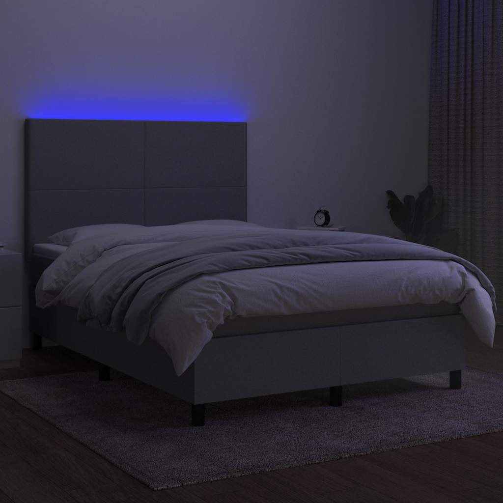 Sommier à lattes de lit et matelas et LED Gris clair 140x200 cm