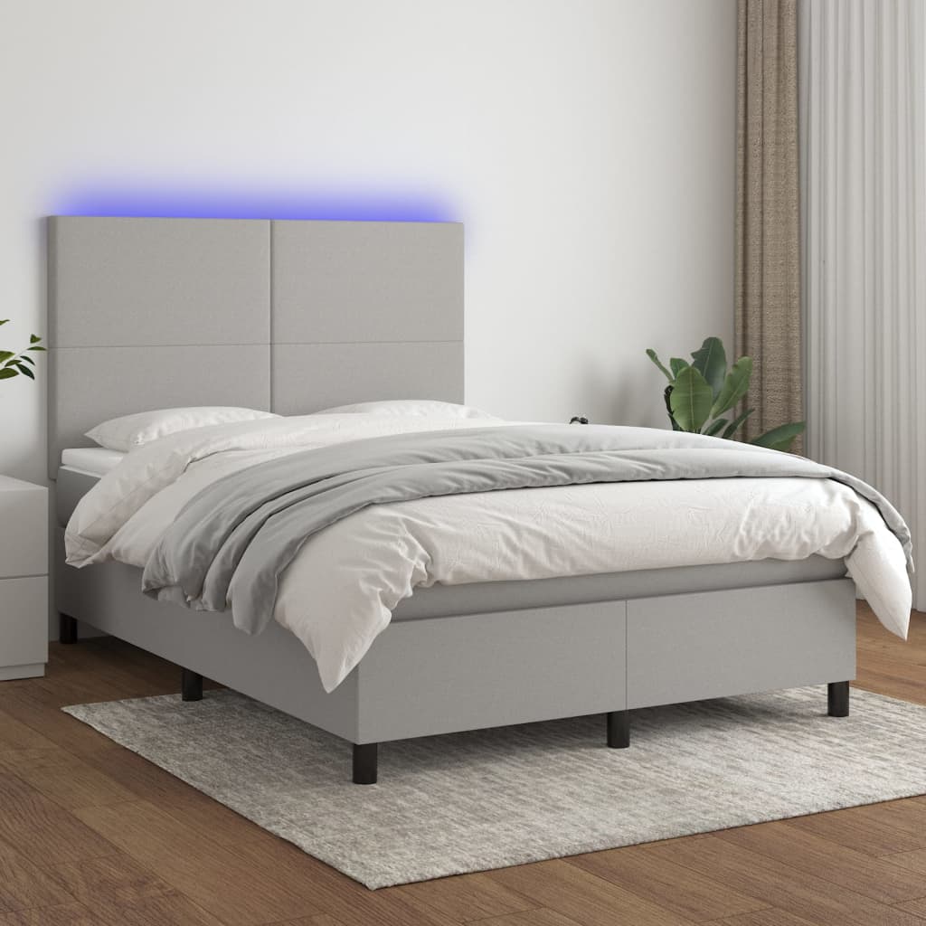 Sommier à lattes de lit et matelas et LED Gris clair 140x200 cm - XIOS