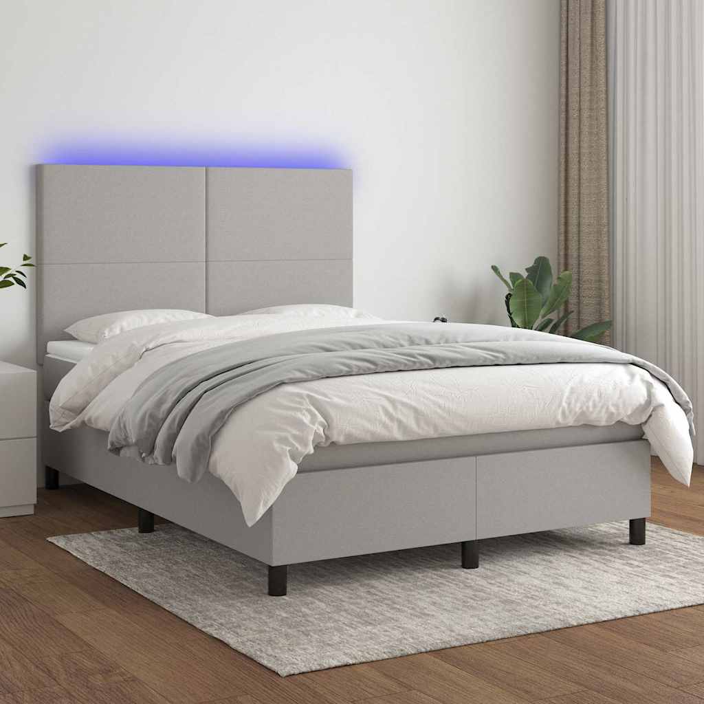 Sommier à lattes de lit et matelas et LED Gris clair 140x200 cm
