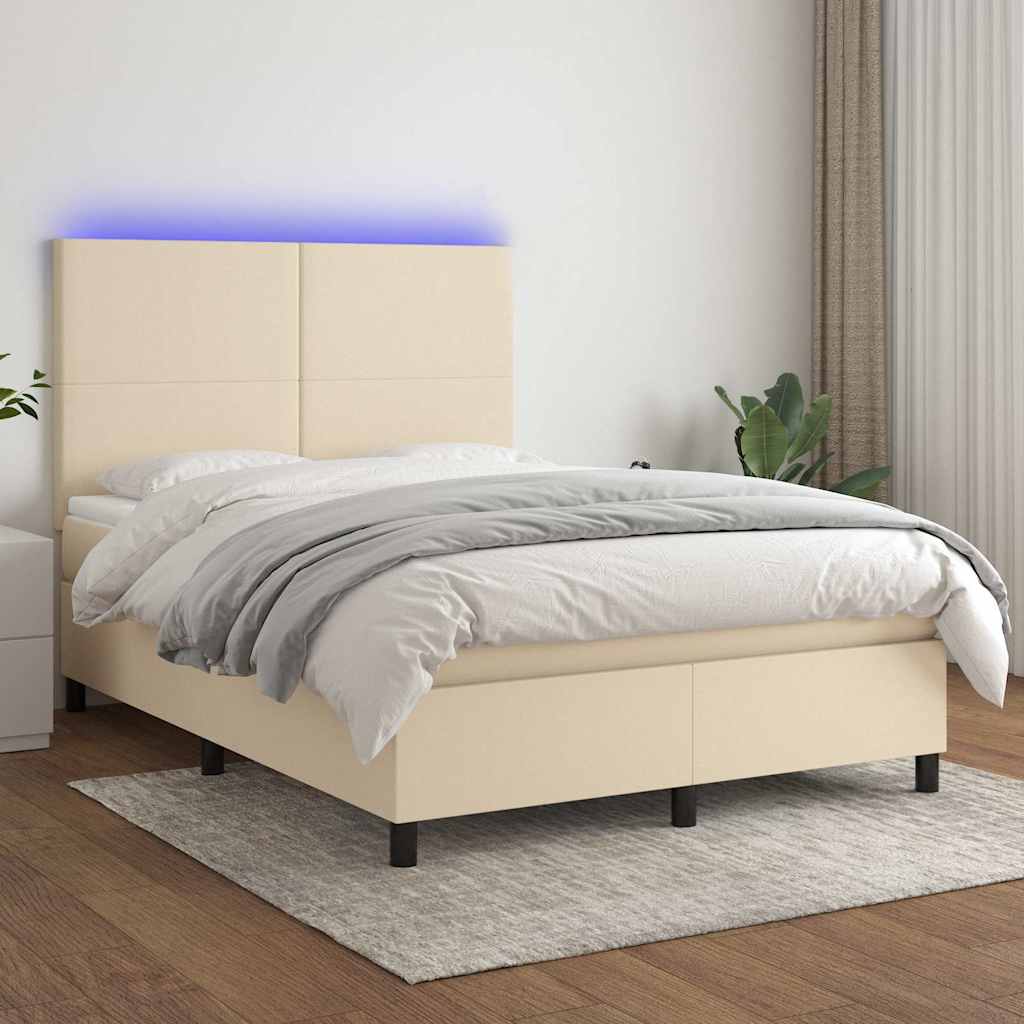 Sommier à lattes de lit et matelas et LED Crème 140x200cm Tissu