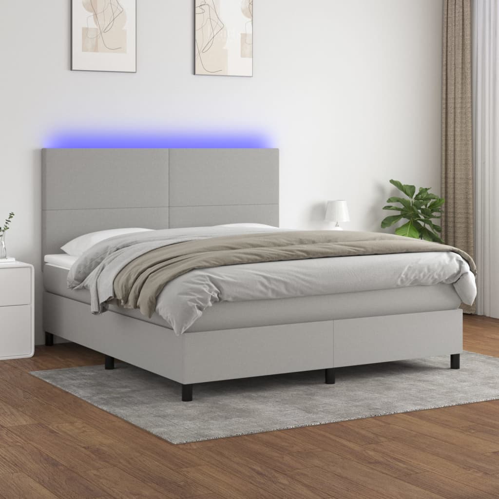 Sommier à lattes de lit et matelas et LED Gris clair 160x200 cm - XIOS