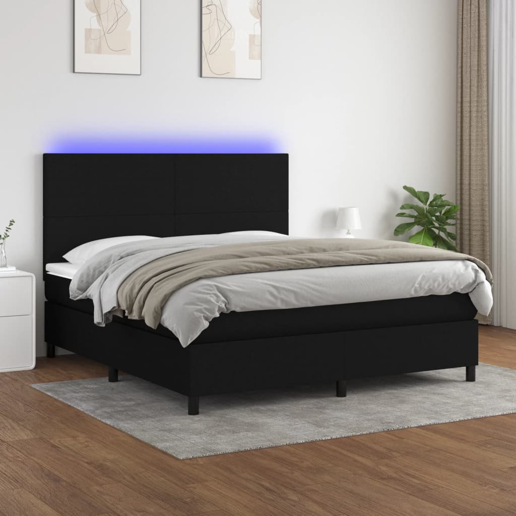 Sommier à lattes de lit et matelas et LED Noir 160x200 cm Tissu - XIOS