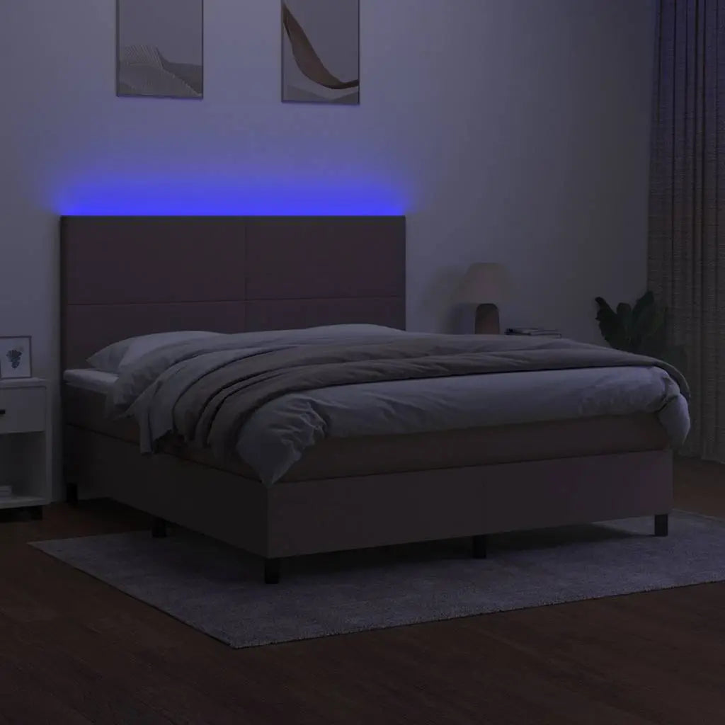 Sommier à lattes de lit et matelas et LED Taupe 160x200cm Tissu - XIOS