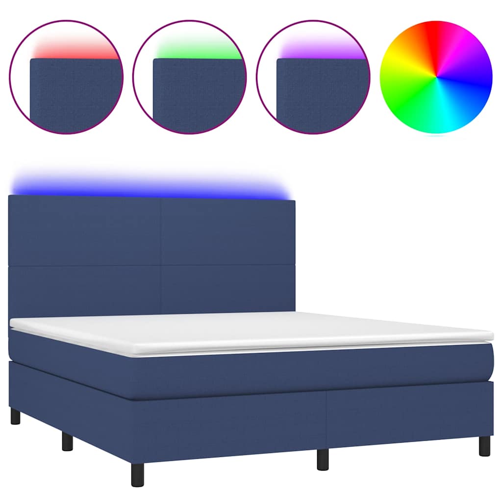 Sommier à lattes de lit et matelas et LED Bleu 160x200 cm Tissu