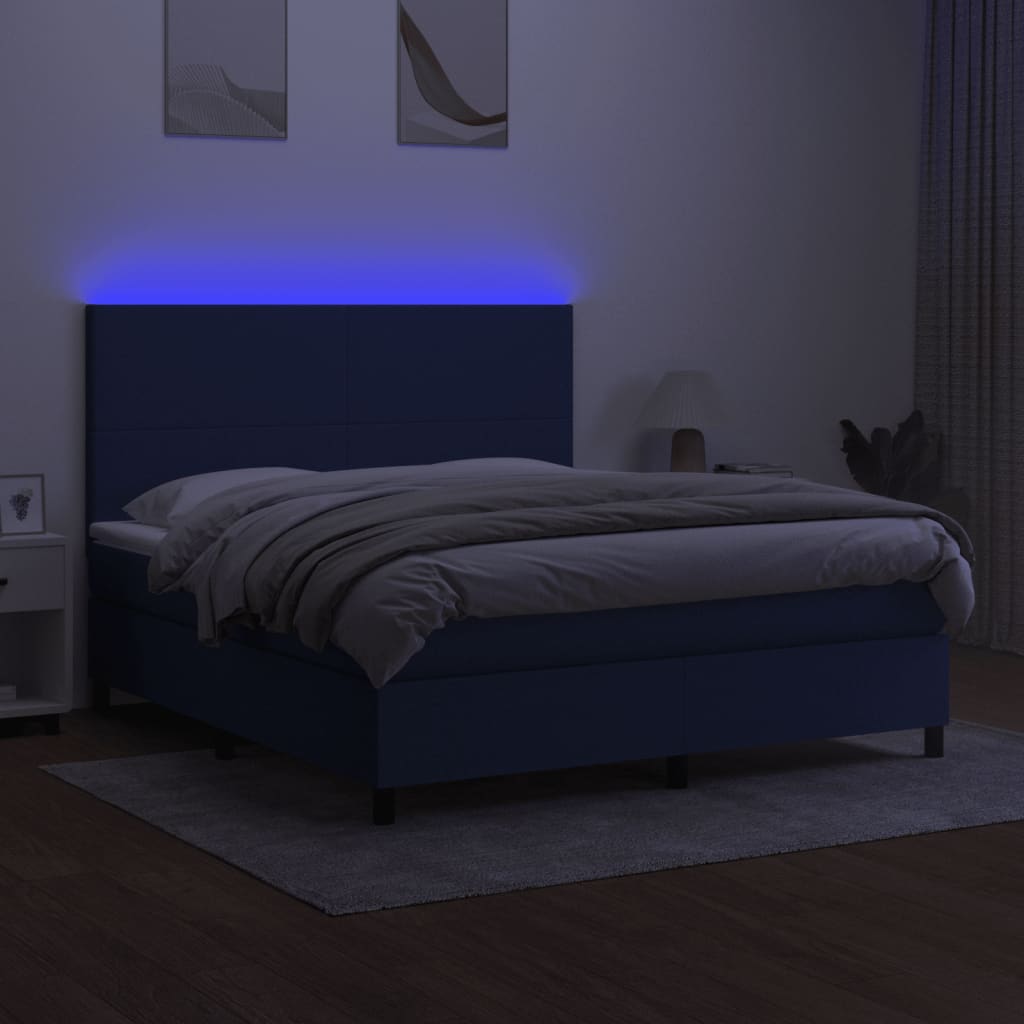 Sommier à lattes de lit et matelas et LED Bleu 160x200 cm Tissu