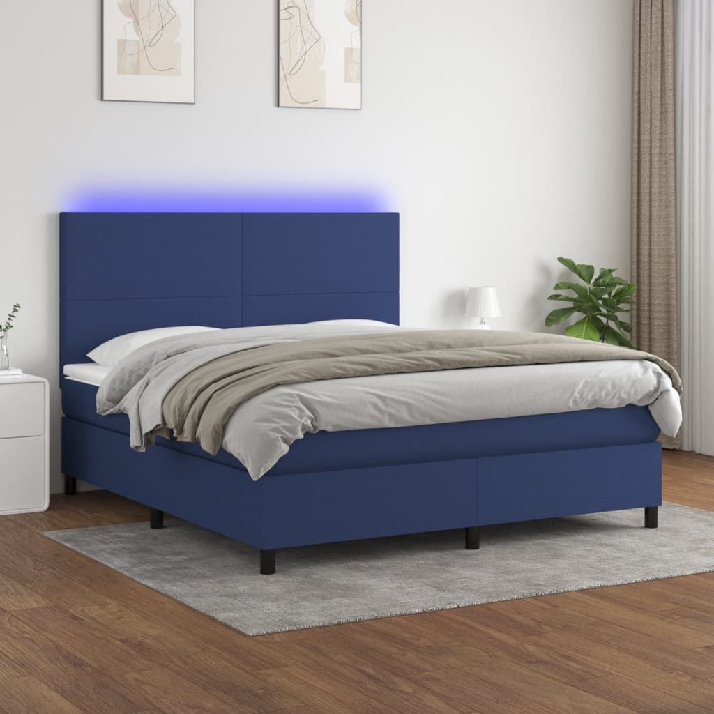 Sommier à lattes de lit et matelas et LED Bleu 160x200 cm Tissu - XIOS