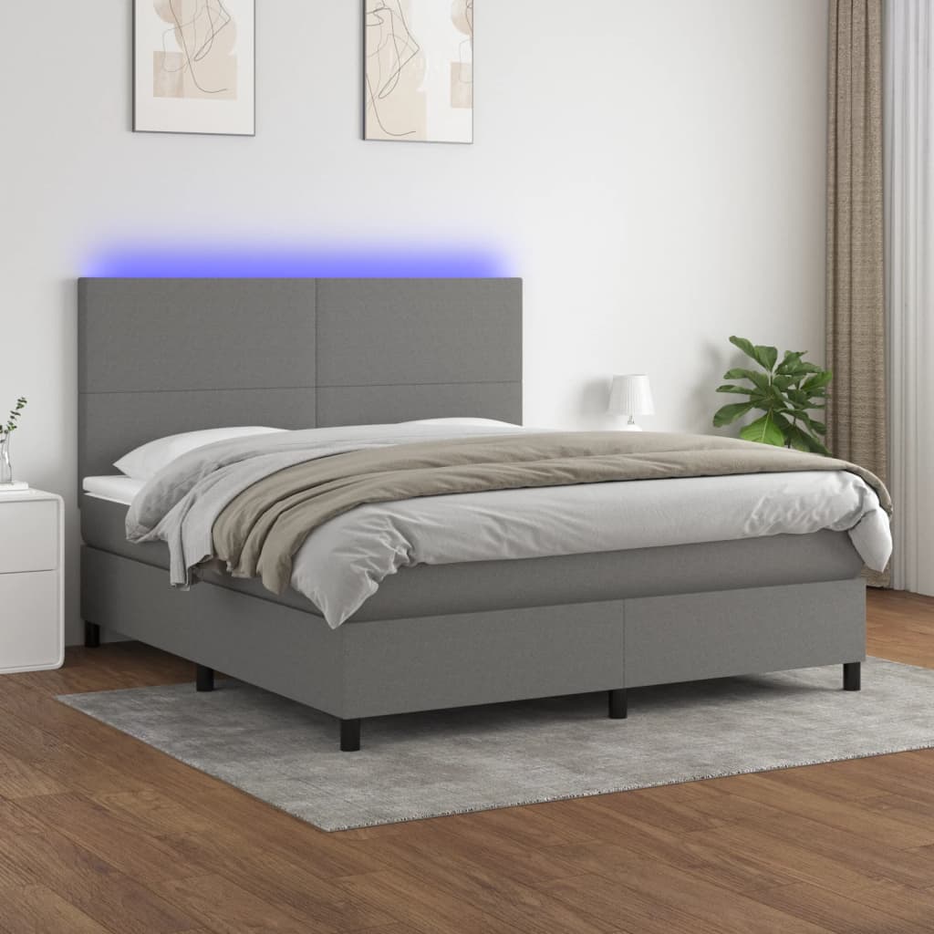 Sommier à lattes de lit et matelas et LED Gris foncé 180x200 cm - XIOS