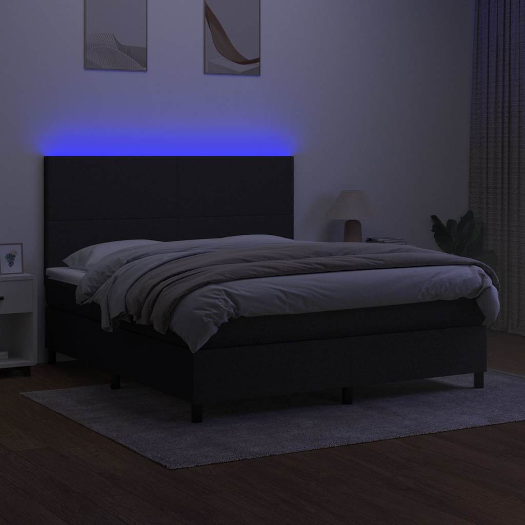 Sommier à lattes de lit et matelas et LED Noir 180x200 cm Tissu - XIOS