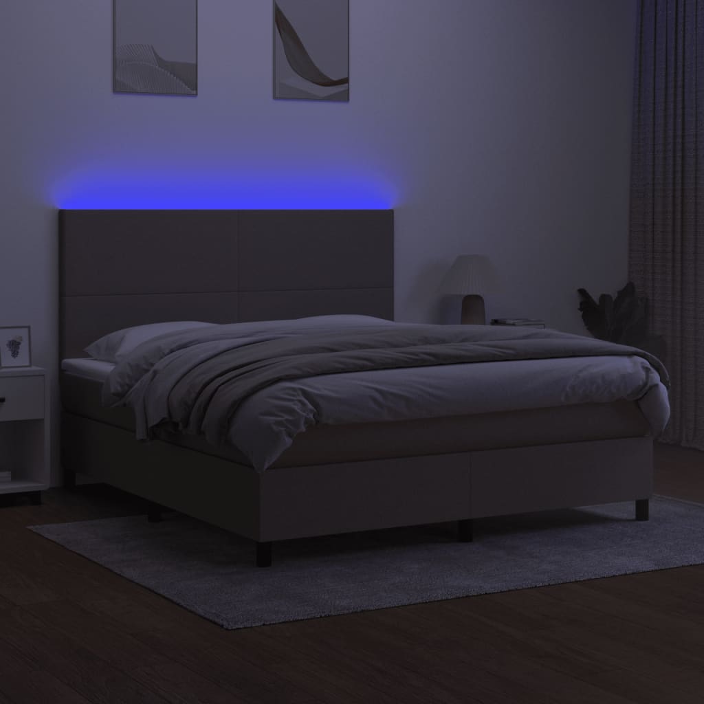 Sommier à lattes de lit et matelas et LED Taupe 180x200cm Tissu - XIOS