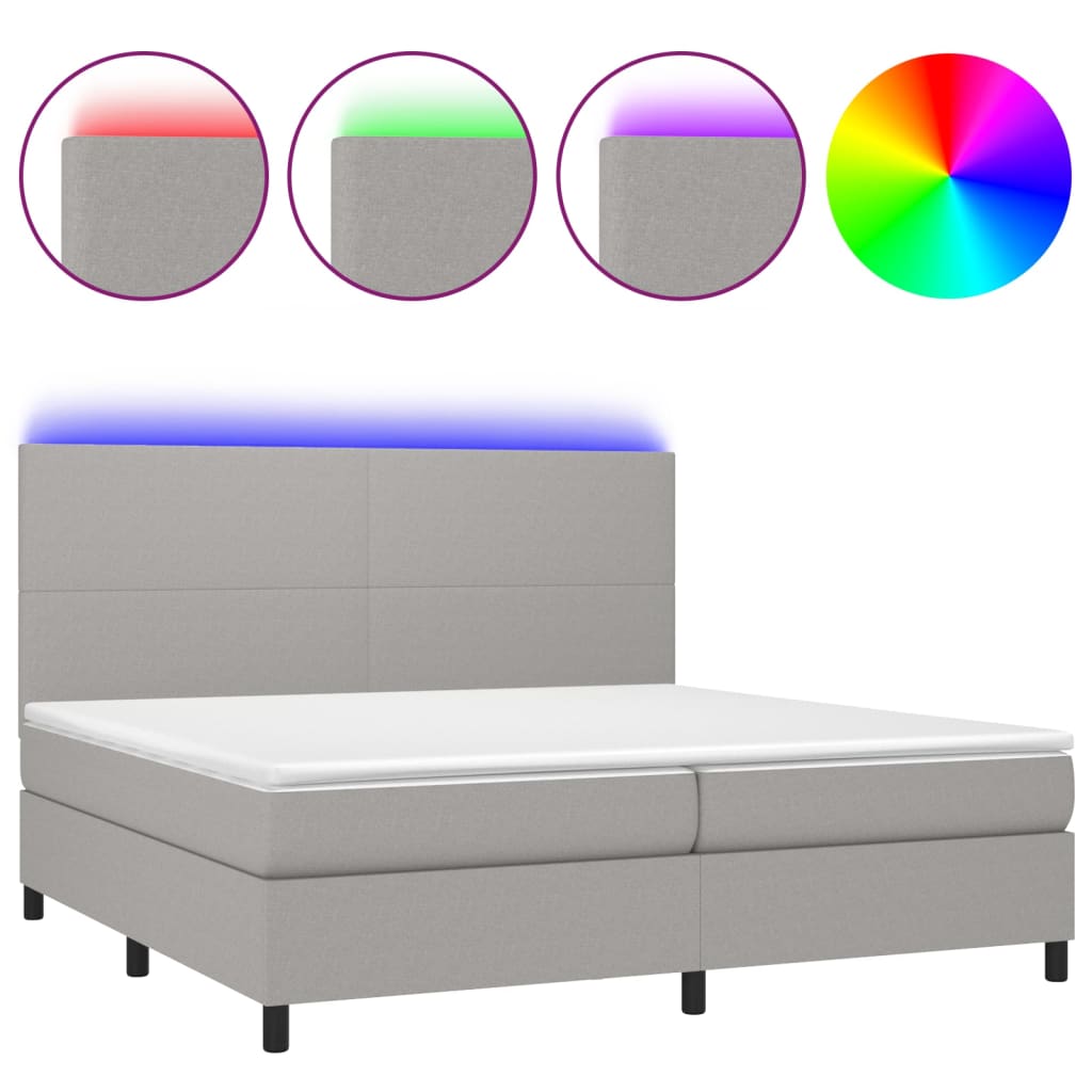 Sommier à lattes de lit et matelas et LED Gris clair 200x200 cm - XIOS