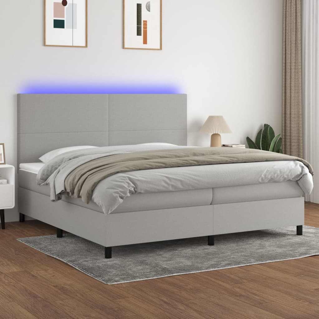 Sommier à lattes de lit et matelas et LED Gris clair 200x200 cm - XIOS