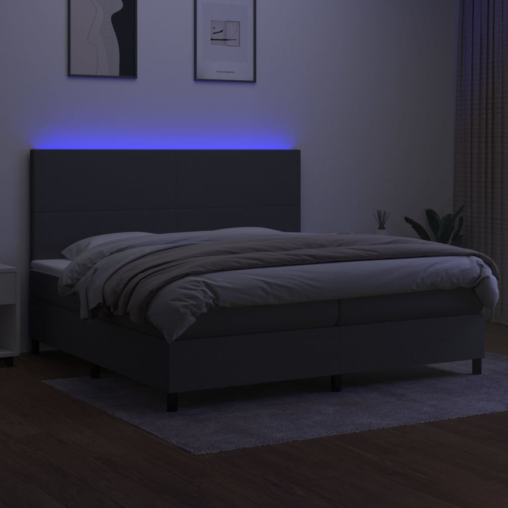 Sommier à lattes de lit et matelas et LED Gris foncé 200x200 cm - XIOS