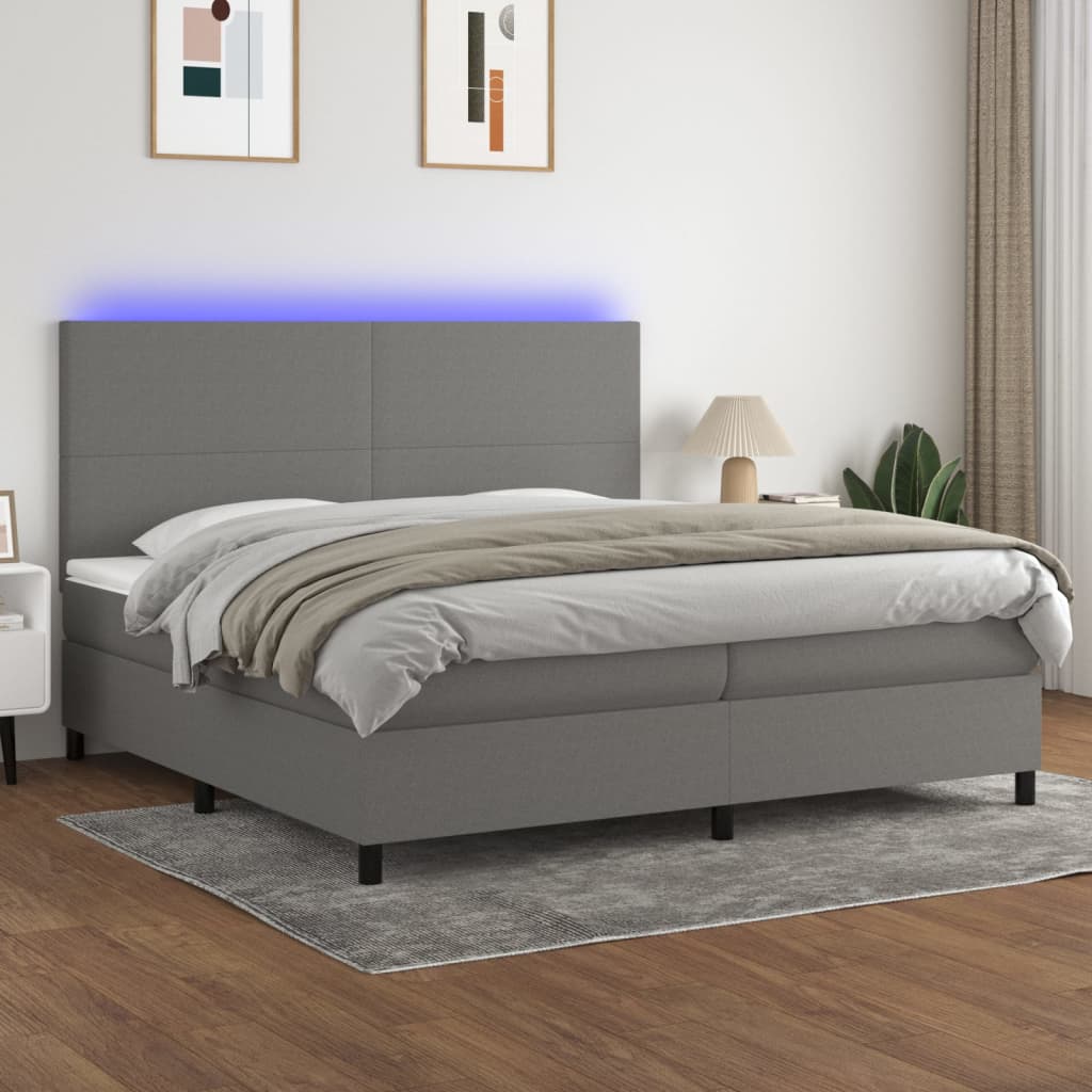 Sommier à lattes de lit et matelas et LED Gris foncé 200x200 cm - XIOS