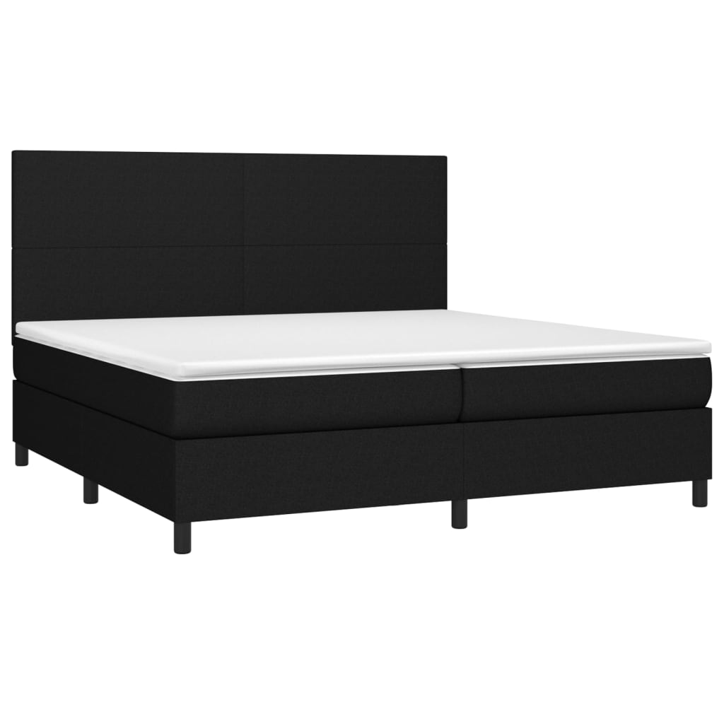 Sommier à lattes de lit et matelas et LED Noir 200x200 cm Tissu - XIOS