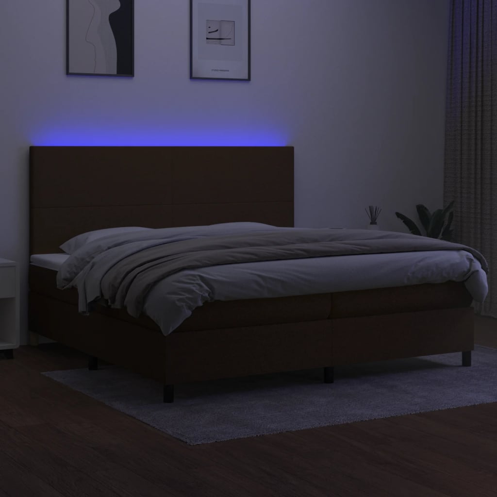 Sommier à lattes de lit matelas et LED Marron foncé 200x200 cm - XIOS