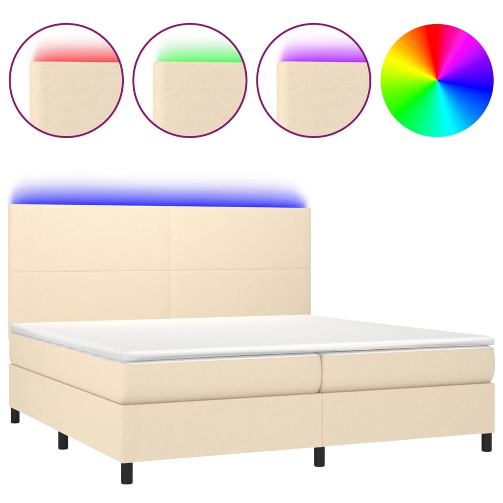 Sommier à lattes de lit et matelas et LED Crème 200x200cm Tissu - XIOS