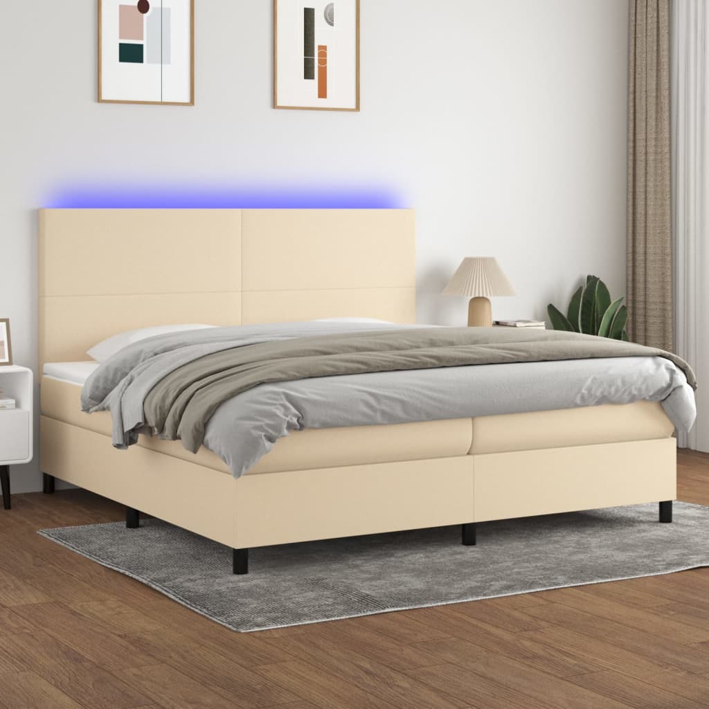 Sommier à lattes de lit et matelas et LED Crème 200x200cm Tissu - XIOS