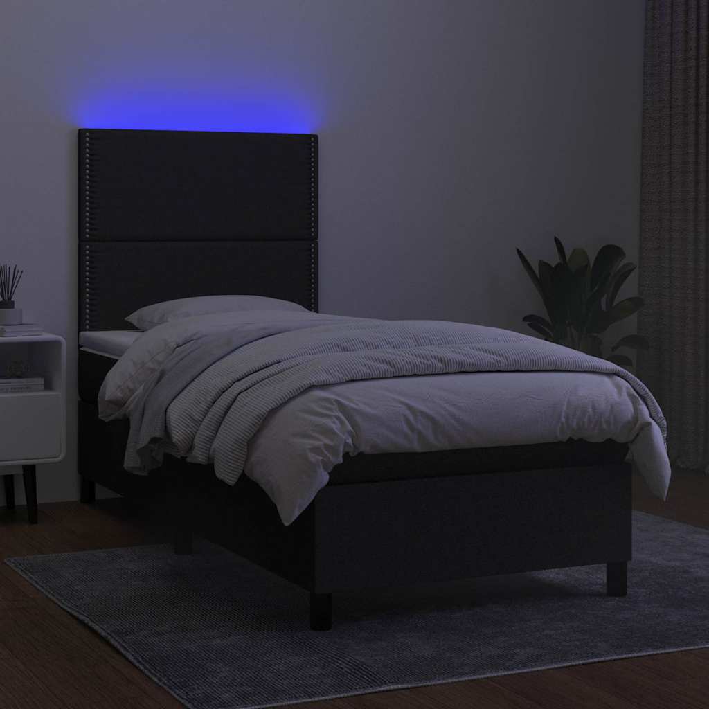 Sommier à lattes de lit avec matelas et LED Noir 80x200cm Tissu - XIOS