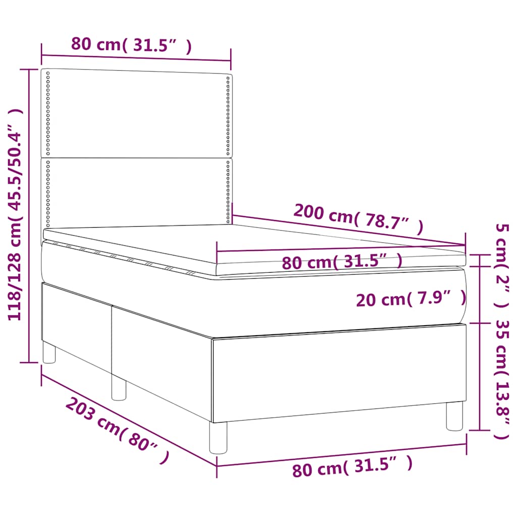 Sommier à lattes de lit avec matelas et LED Noir 80x200cm Tissu - XIOS