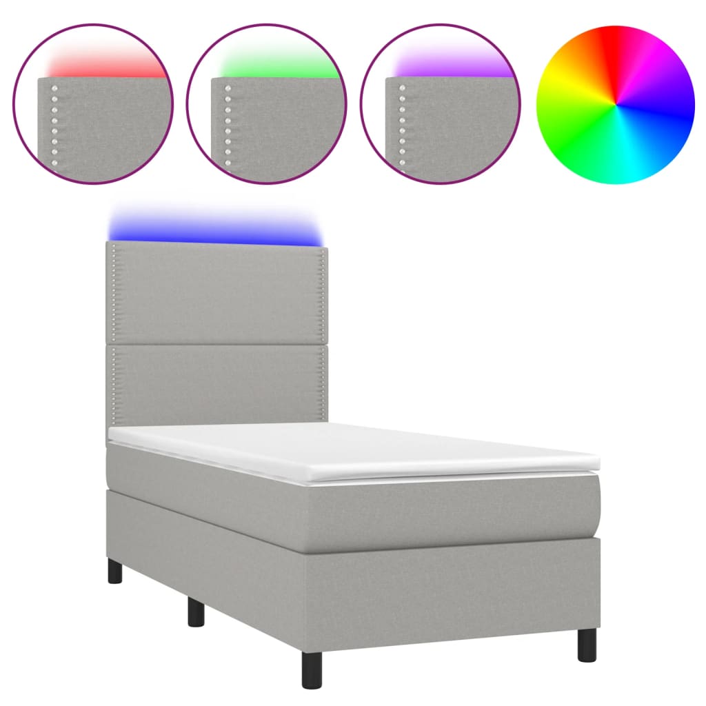Sommier à lattes de lit avec matelas et LED Gris clair 90x190cm - XIOS