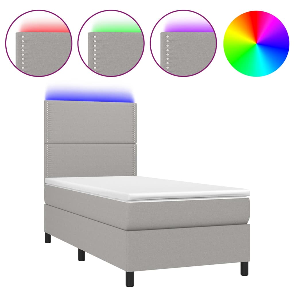 Sommier à lattes de lit et matelas et LED Gris clair 100x200 cm - XIOS