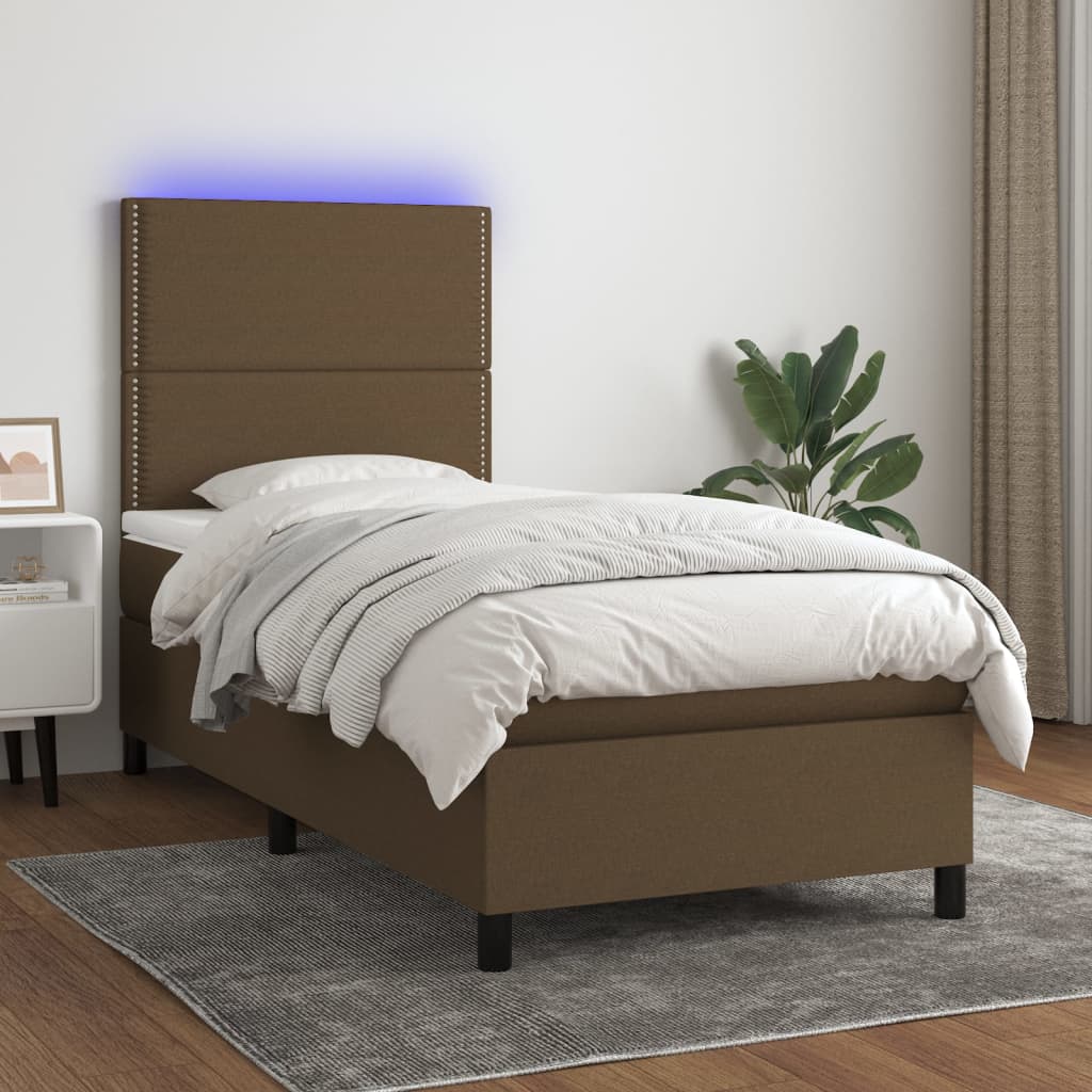 Sommier à lattes de lit matelas et LED Marron foncé 100x200 cm - XIOS