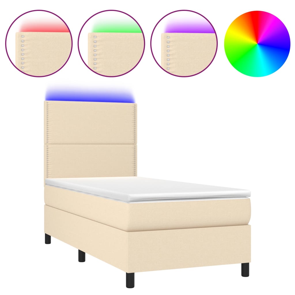 Sommier à lattes de lit et matelas et LED Crème 100x200cm Tissu - XIOS