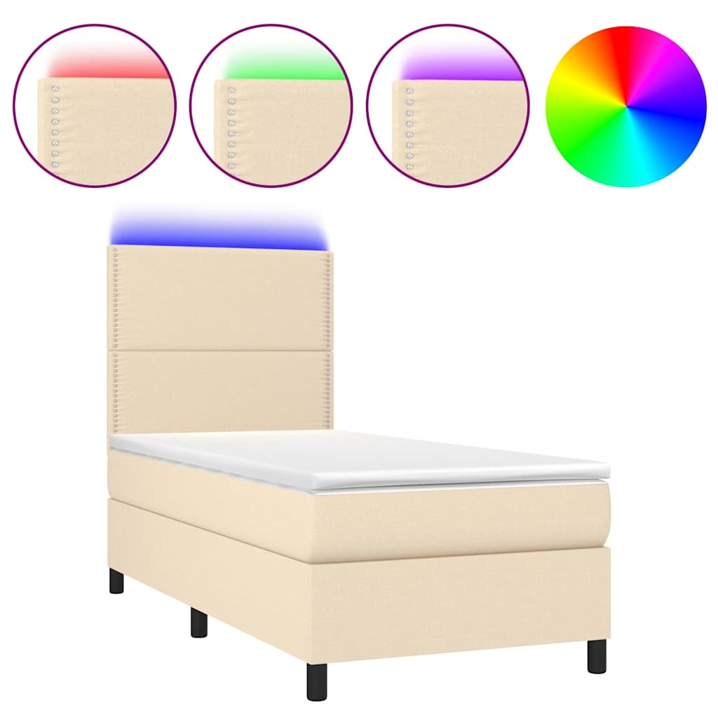 Sommier à lattes de lit et matelas et LED Crème 100x200cm Tissu