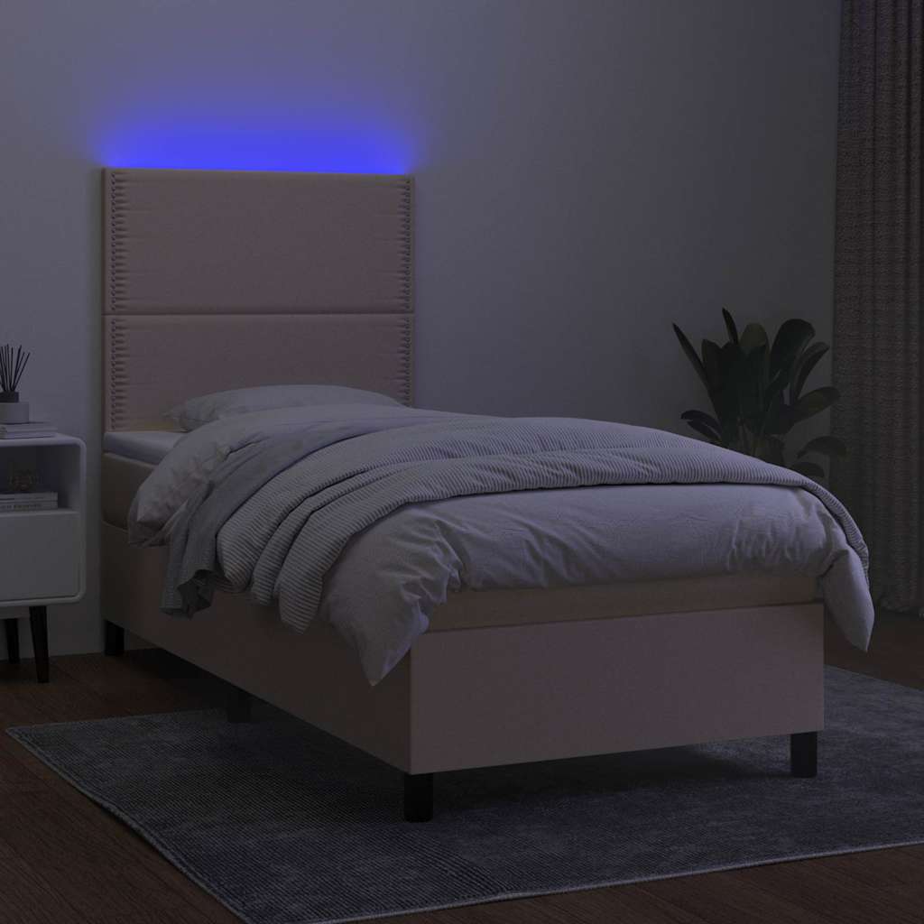 Sommier à lattes de lit et matelas et LED Crème 100x200cm Tissu