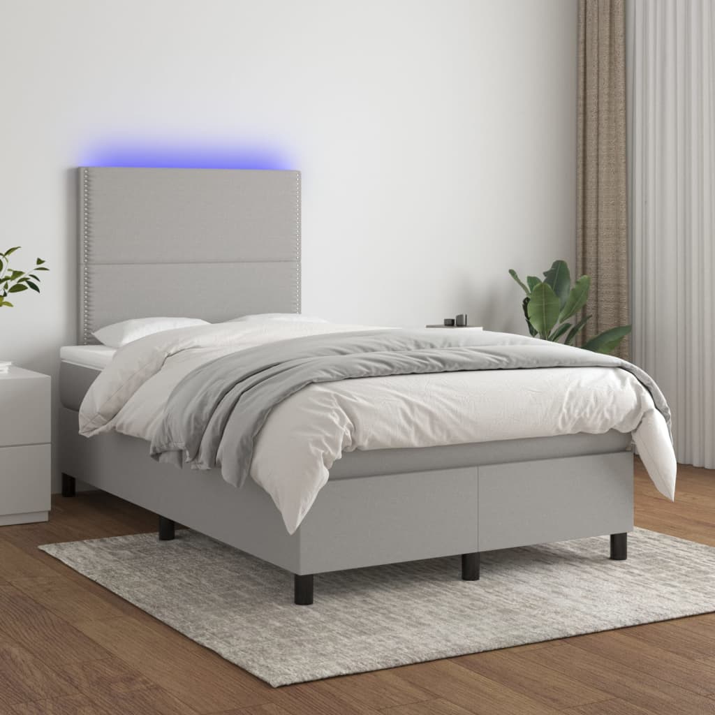Sommier à lattes de lit et matelas et LED Gris clair 120x200 cm - XIOS