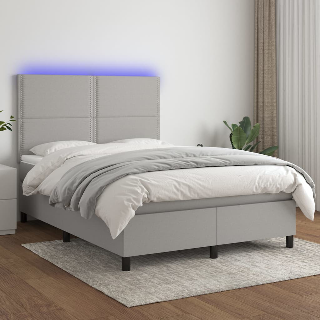 Sommier à lattes de lit et matelas et LED Gris clair 140x190 cm