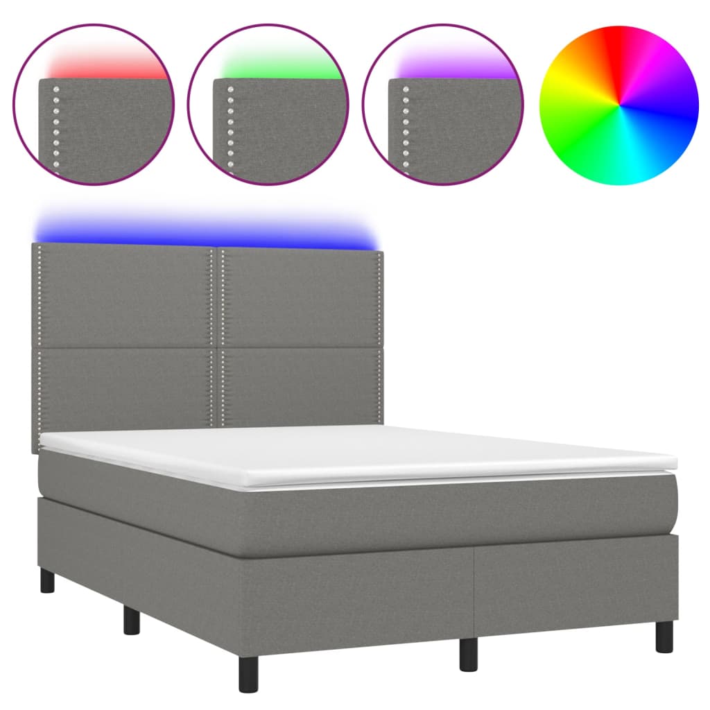 Sommier à lattes de lit et matelas et LED Gris foncé 140x190 cm - XIOS