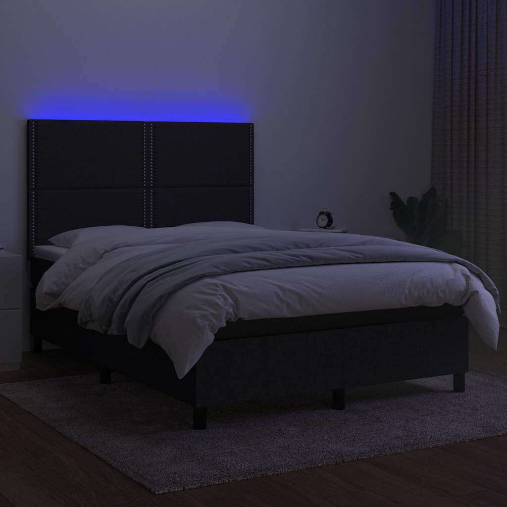Sommier à lattes de lit et matelas et LED Noir 140x190 cm Tissu - XIOS