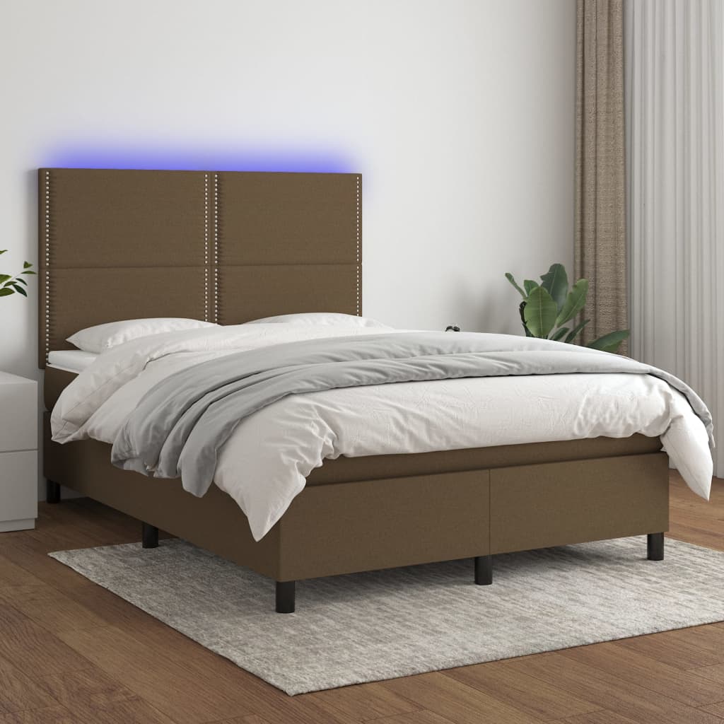 Sommier à lattes de lit matelas et LED Marron foncé 140x190 cm - XIOS
