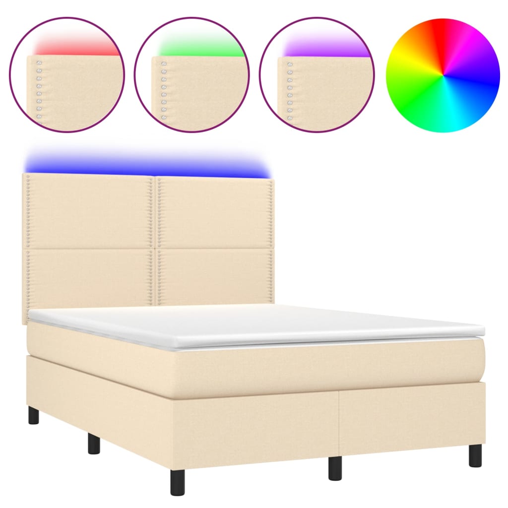 Sommier à lattes de lit et matelas et LED Crème 140x190cm Tissu - XIOS