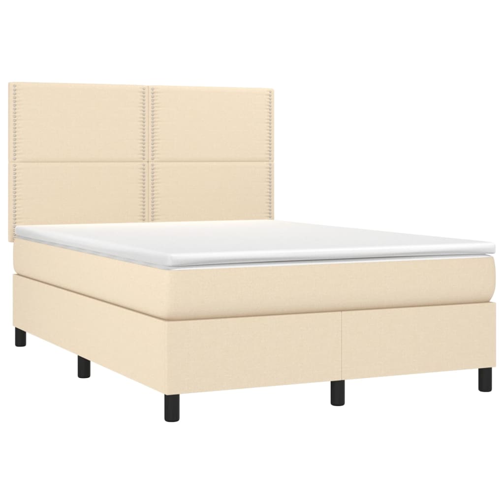 Sommier à lattes de lit et matelas et LED Crème 140x190cm Tissu - XIOS