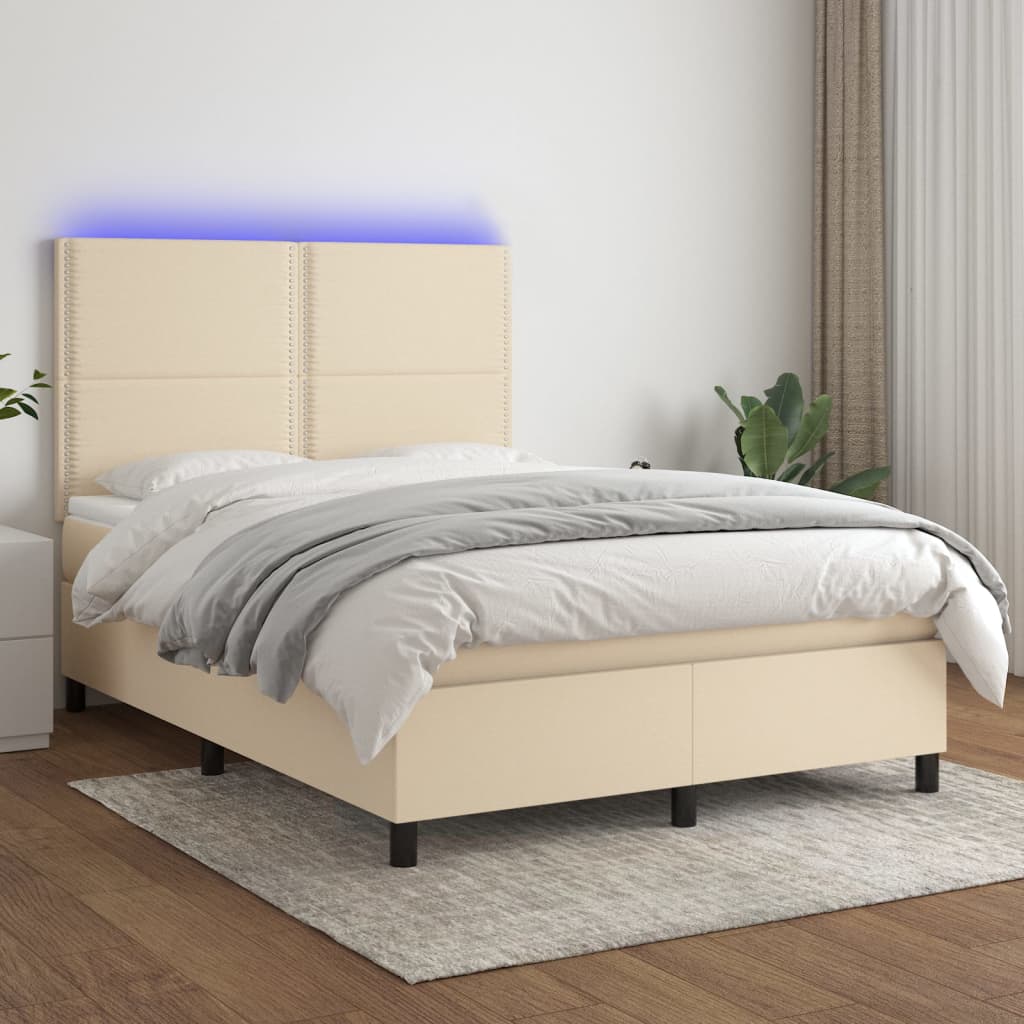 Sommier à lattes de lit et matelas et LED Crème 140x190cm Tissu - XIOS