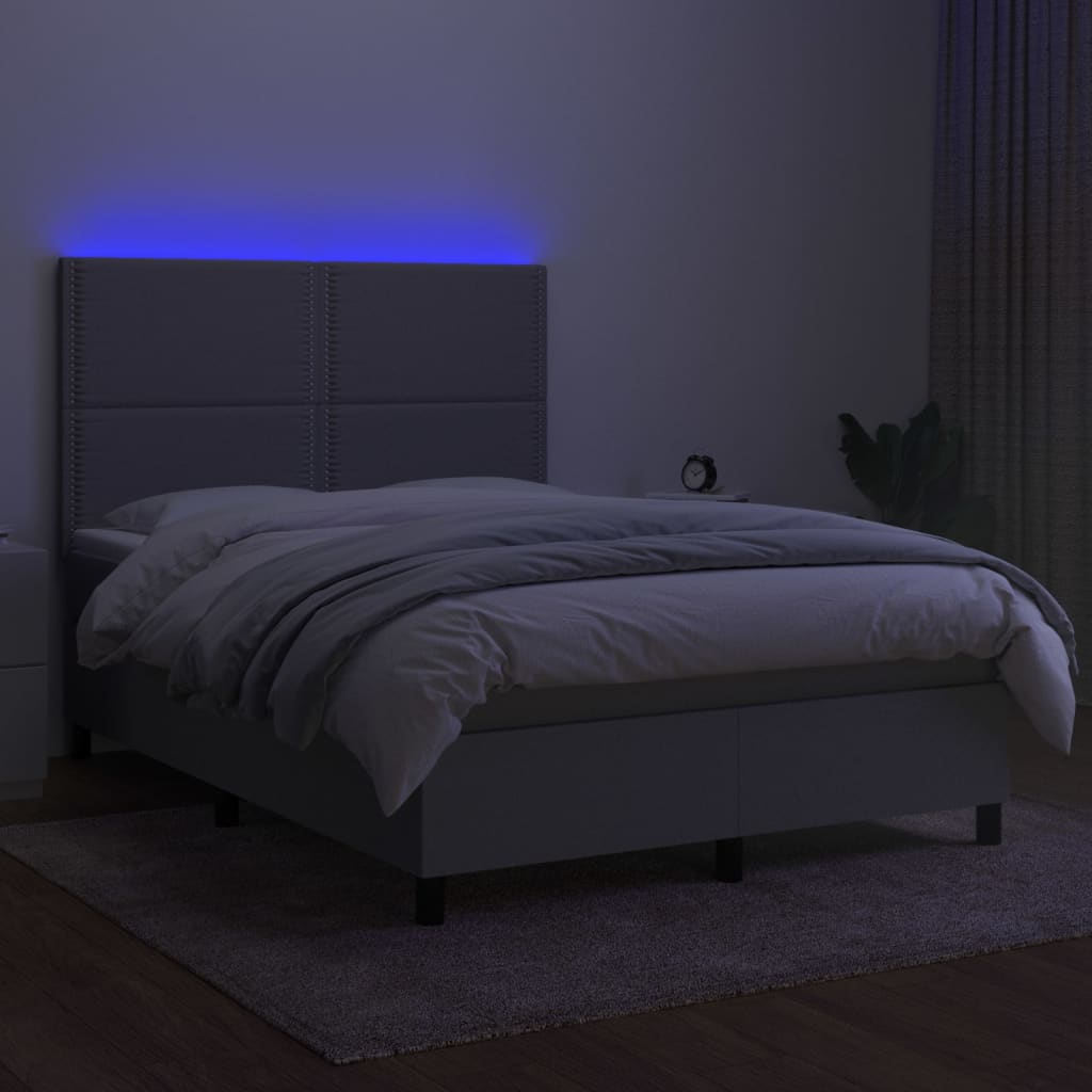 Sommier à lattes de lit et matelas et LED Gris clair 140x200 cm