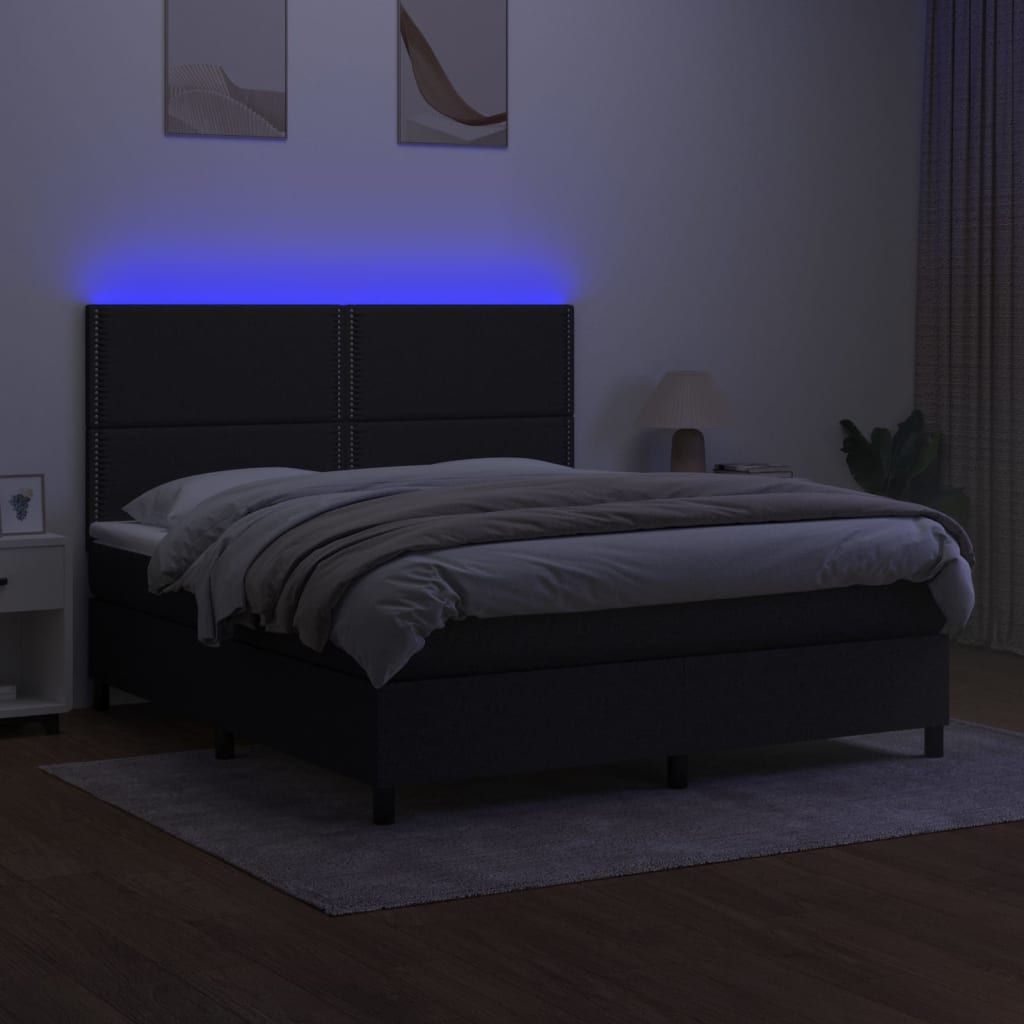 Sommier à lattes de lit et matelas et LED Noir 160x200 cm Tissu - XIOS